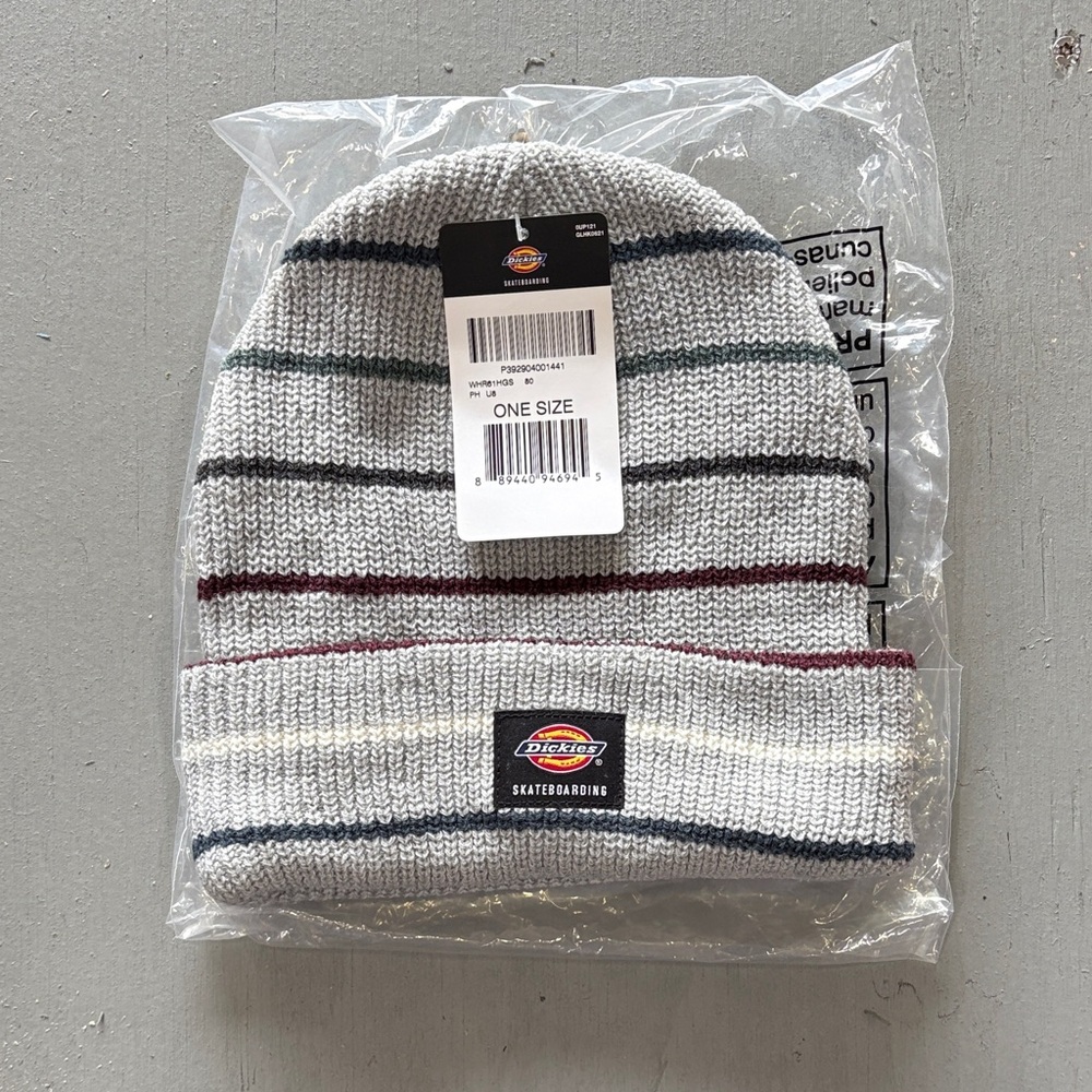 Dickies Skateboarding Gray Knit Beanie with Stripes